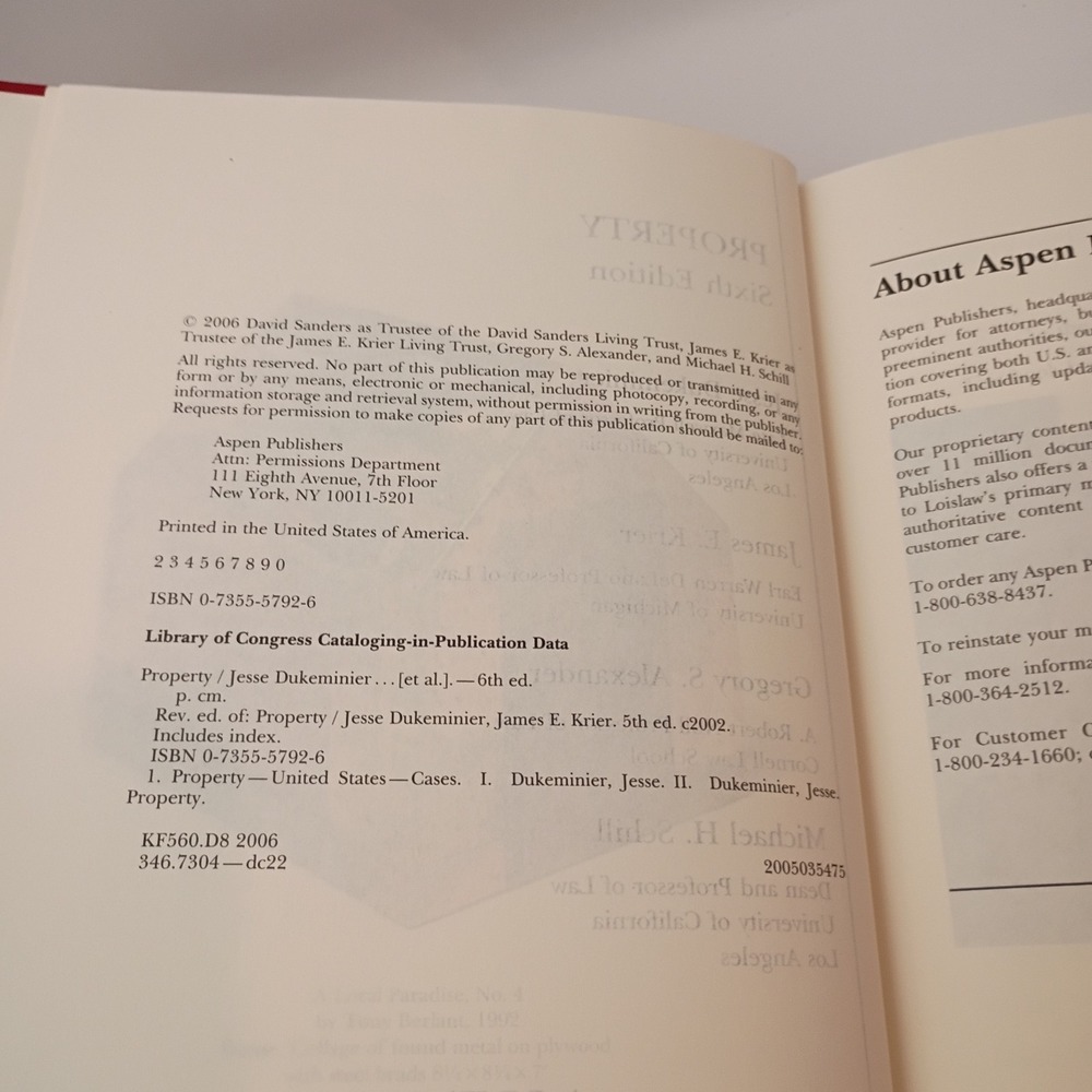 Aspen Casebook Series: Property Sixth Edition by Dukeminer, Krier... Hardcover - Picture 7 of 7